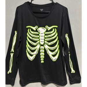 Skeleton Sleepwear Shirt Medium Black Onyx Long Sleeve‎ Halloween Goth Costume